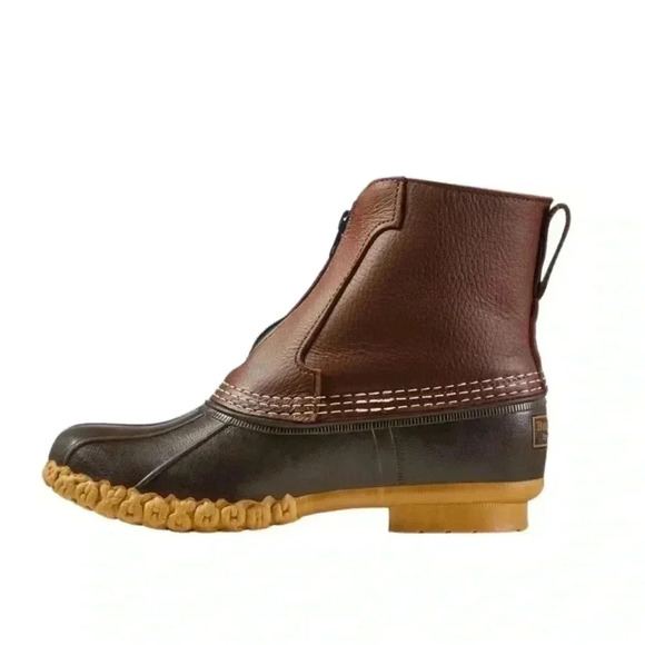 LL BEAN Woman’s Tan Bean Boots 7” Shaft Buffalo Check Fleece Lined Zip Front 7 - Picture 2 of 12